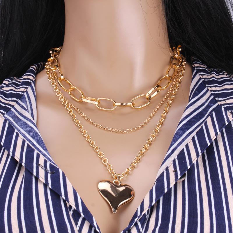in Peach Heart Necklace Retro Heart Pendant Stacked Design Sense of Clavicle Chain Coat Sweater Chain