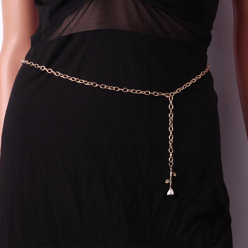 Delicate Rose Flower Fashion Decoration Metal Waist Chain Women Dress Belt Accessories