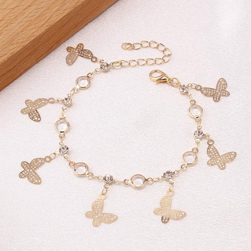 Ins niche design copper butterfly pendant necklace fashion geometry acrylic diamond chain bracelet anklet