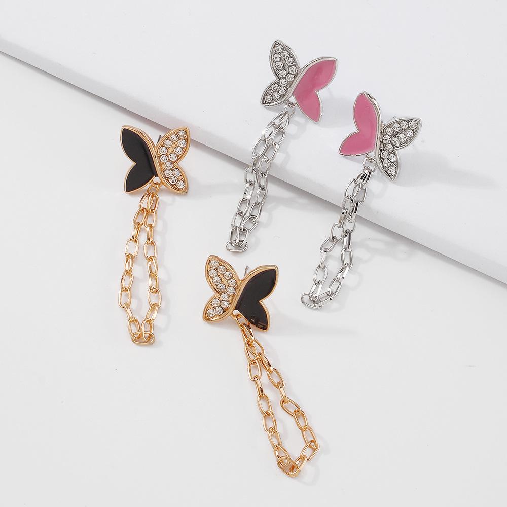 E1118 Jewelry Alloy Drip Oil Chain Butterfly Micro-Inlaid Earrings Personalized Tassel Long Earrings