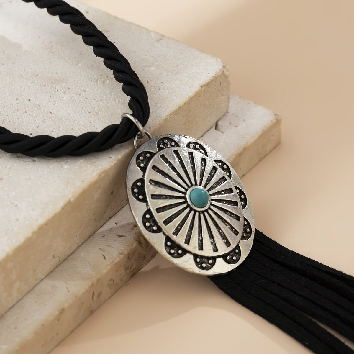 Decorated with retro long flower plate tassel necklace creative woven velvet twist chain choker necklace