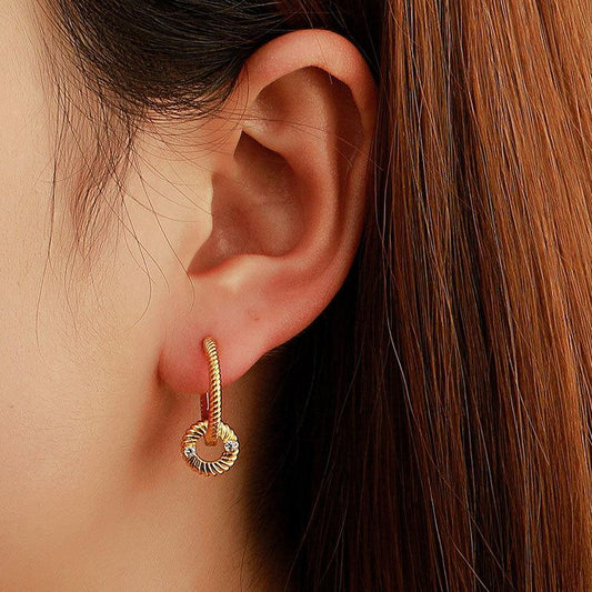 Ins same style metal hoop earrings retro exaggerated zircon earrings earrings temperament simple geometric earrings