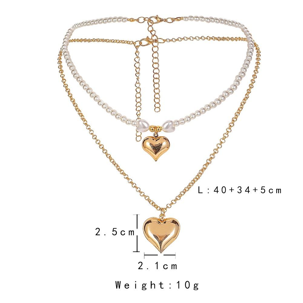 Fashion Simple Double Love Necklace Millet Beads Beaded Chain Pearl Necklace Clavicle Chain Women