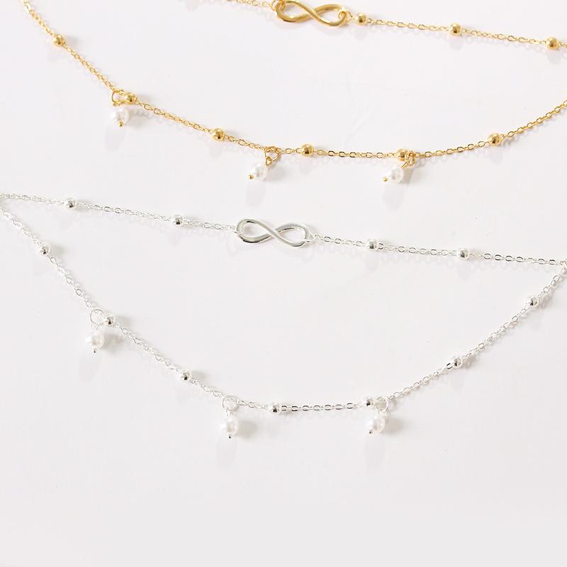 Fashion pearl 8-character anklet jewelry women's handmade beaded double-chain foot decoration beach foot decoration