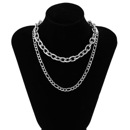 Jewelry Versatile Geometric Hollow Metal Necklace Simple Cross Chain Clavicle Double Layer Necklace Women