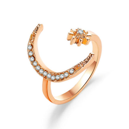 Crescent ring fashion star moon ring national star moon index finger open ring