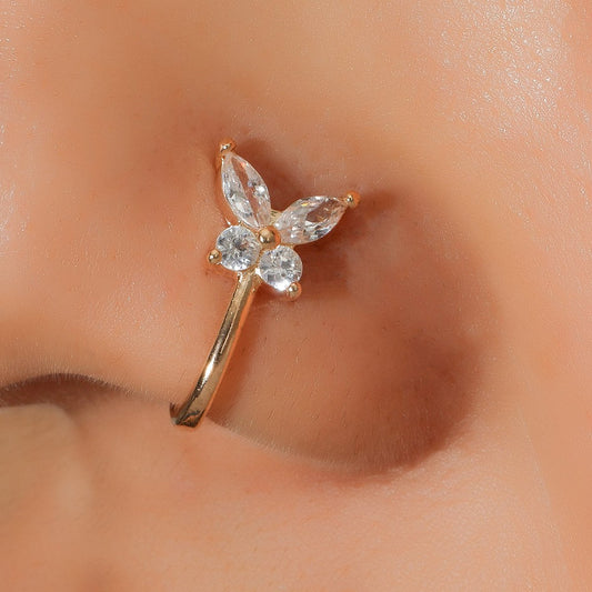 Butterfly Non-Perforated Nose Clip Nose Ring Retro Fashion Copper Inlaid Zircon U-shaped Nose Nail Piercing Jewelry for Women