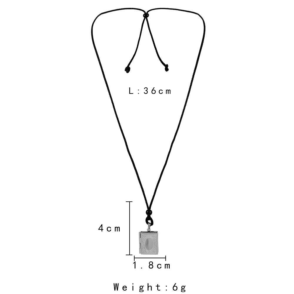 Fashion Men's Retro Versatile Stainless Steel Openable Square Photo Box Rope Necklace Sweater Chain
