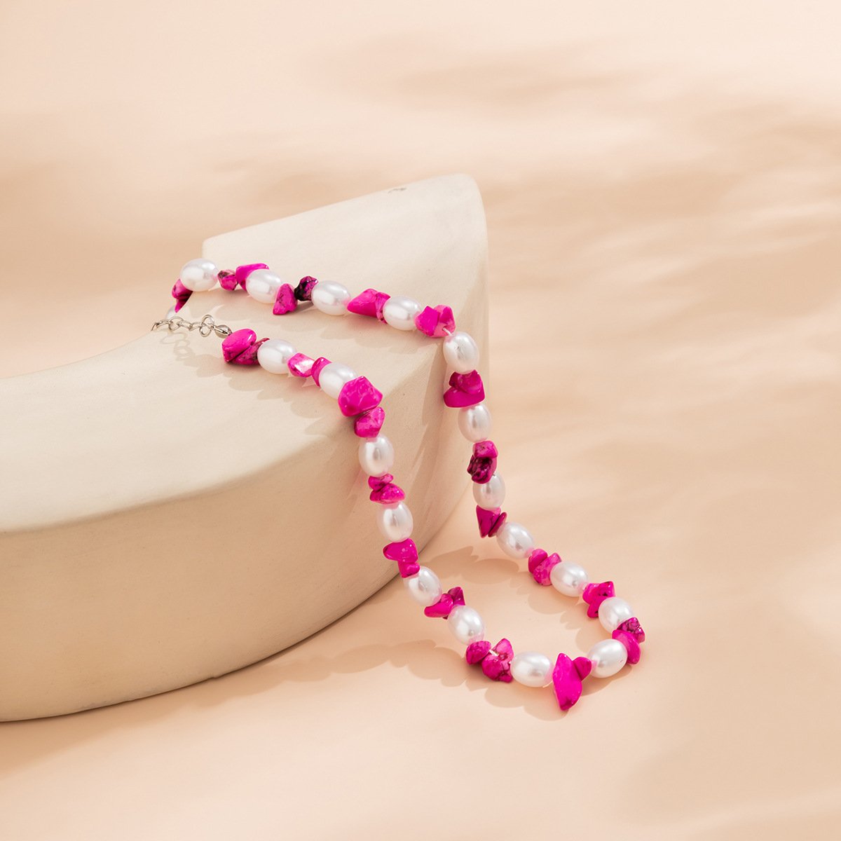 Jewelry ethnic niche imitation pearl simple necklace retro color beaded turquoise clavicle chain