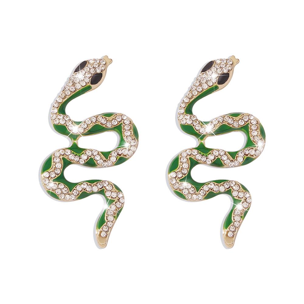 E9886 Jewelry Exaggerated Personality Drip Oil Contrast Color Alloy Earrings Snake Diamond Temperament Fashion Earrings