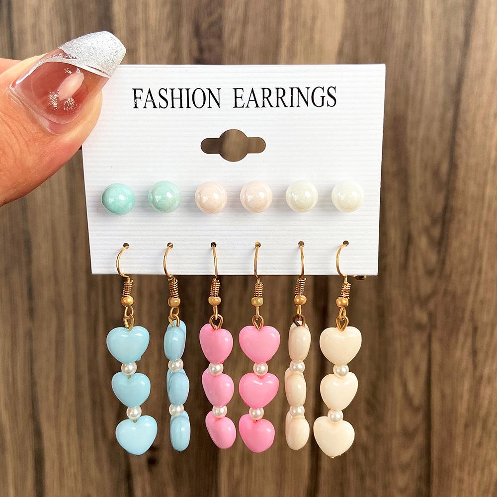 Ins color butterfly heart earring set fashion pearl flower mushroom earring six-piece set trendy