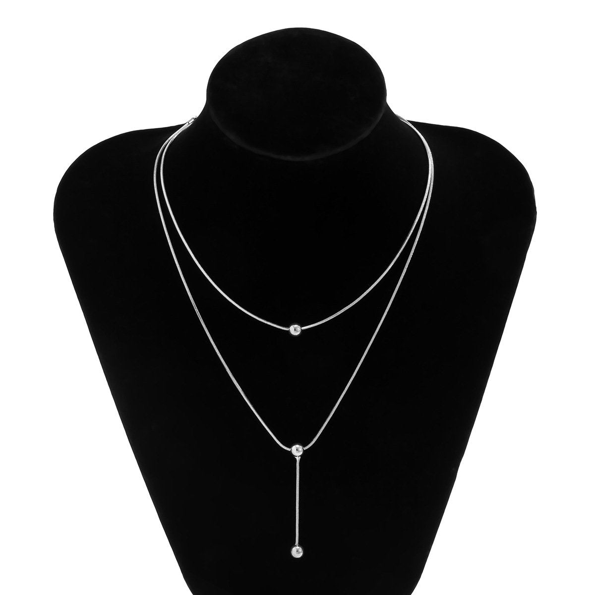 Jewelry Simple and Versatile Metal Thin Chain Necklace Personality Geometric Bead Pendant Clavicle Necklace