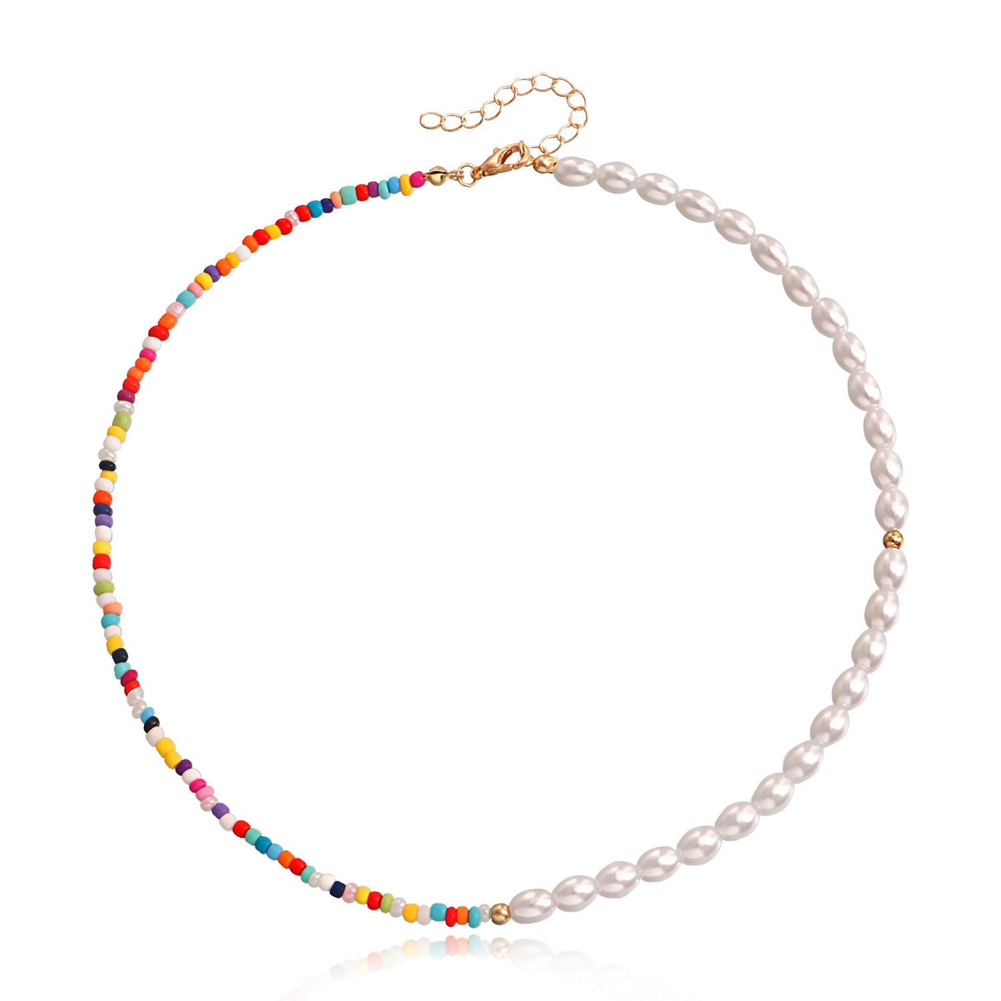 Explosive Bohemian colored rice beads imitation pearl necklace necklace female ins hand-woven necklace