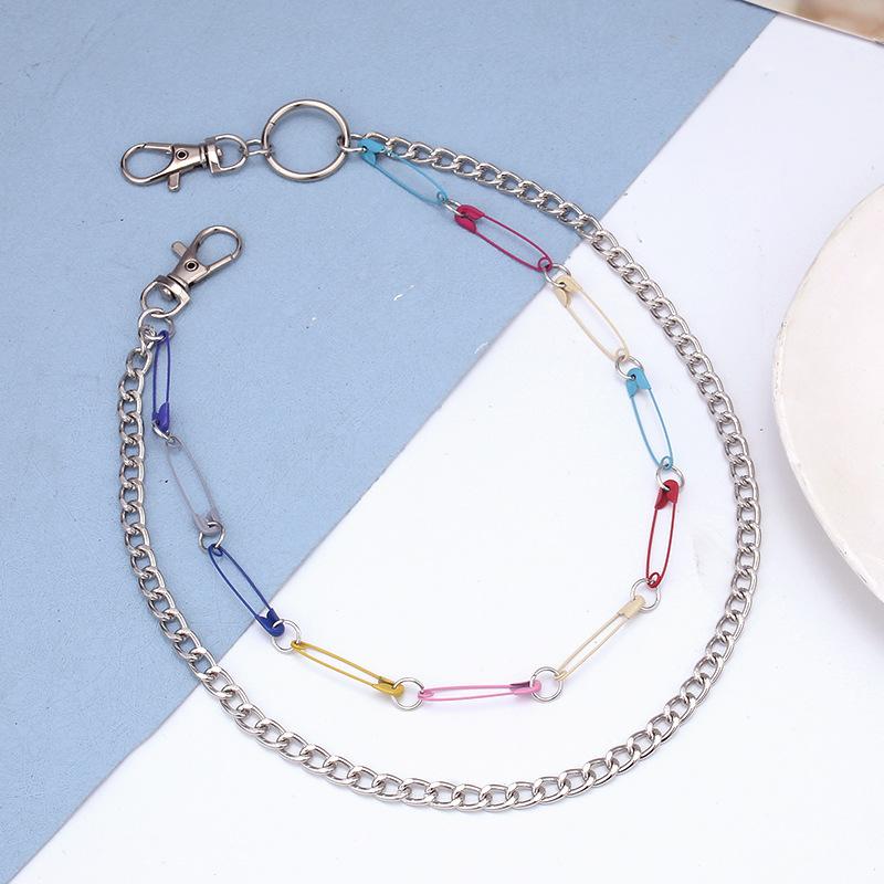 Jewelry ins creative color pin double-layer pants chain personality hip-hop punk metal waist chain female