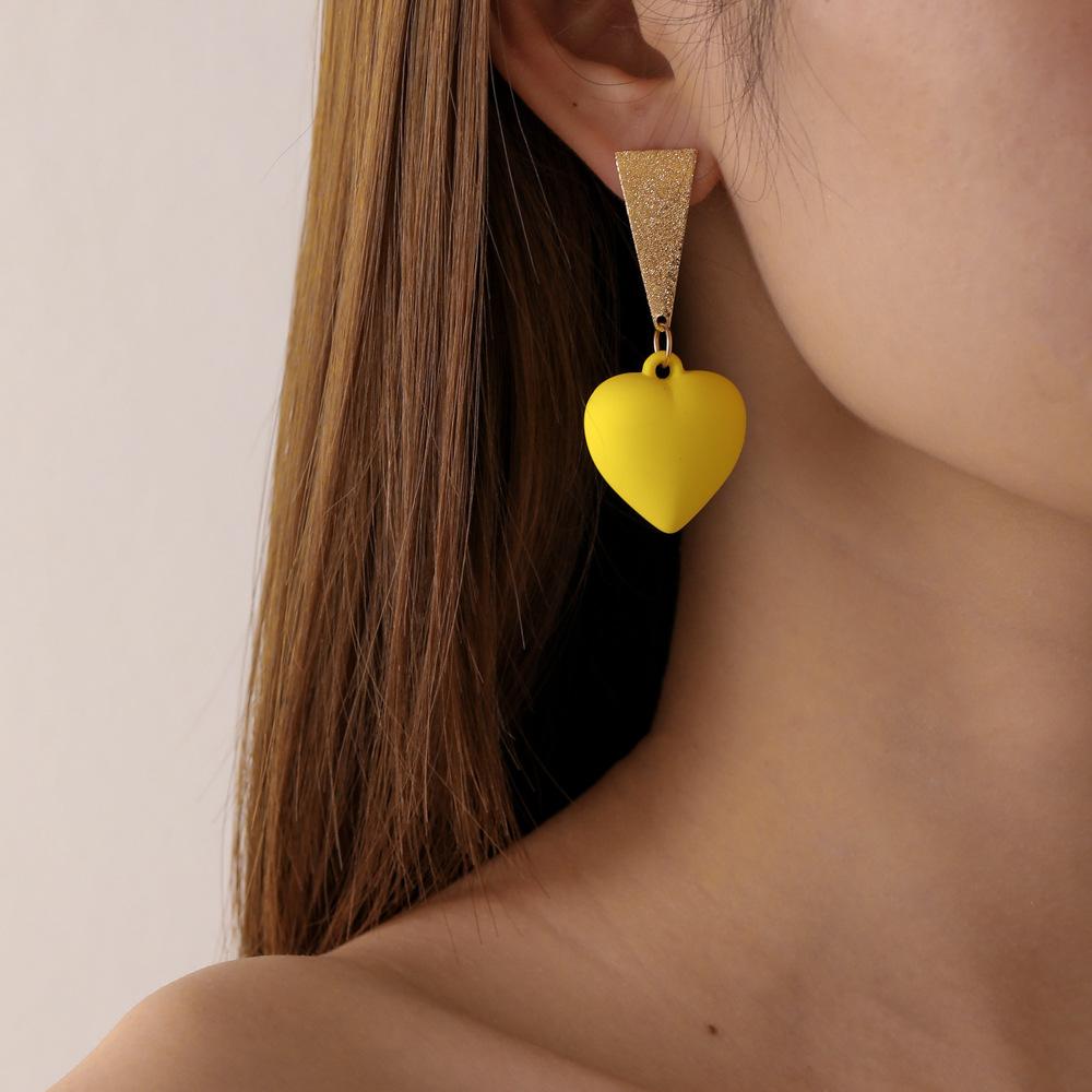 Personalized acrylic fluorescent yellow love triangle long earrings fashion creative Mori small fresh earrings