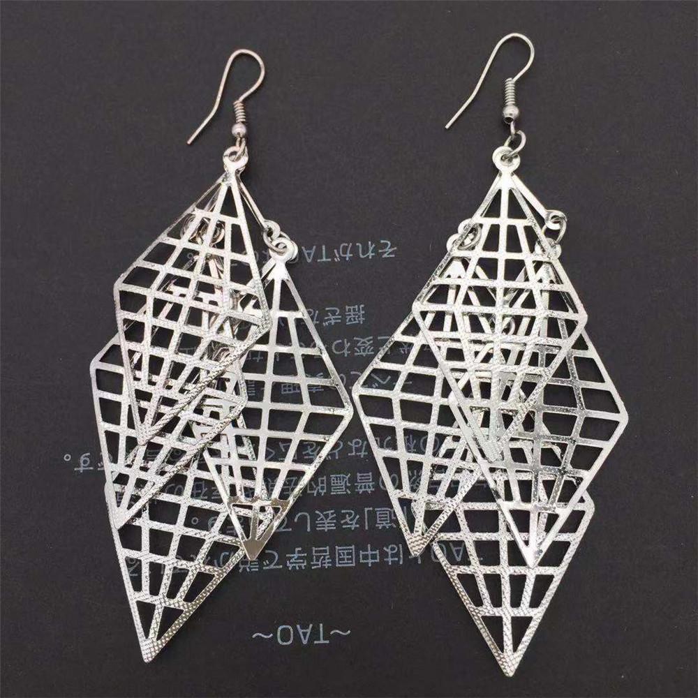 Hollow Diamond Shape Rhombus Earrings OL Versatile Ladies Earrings Fashion Jewelry