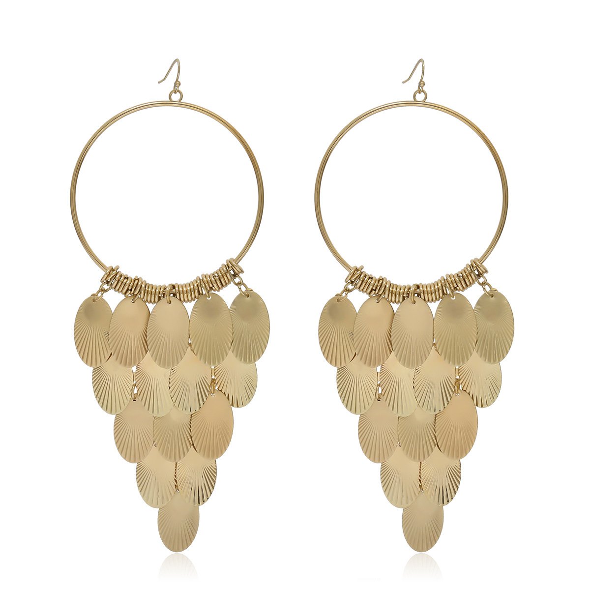 Jewelry Exaggerated Geometric Hollow Ring Earrings Personality Metal Sequin Tassel Long Earrings Women