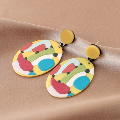 Original geometric acrylic plate graffiti earrings art abstract painting exaggerated temperament earrings