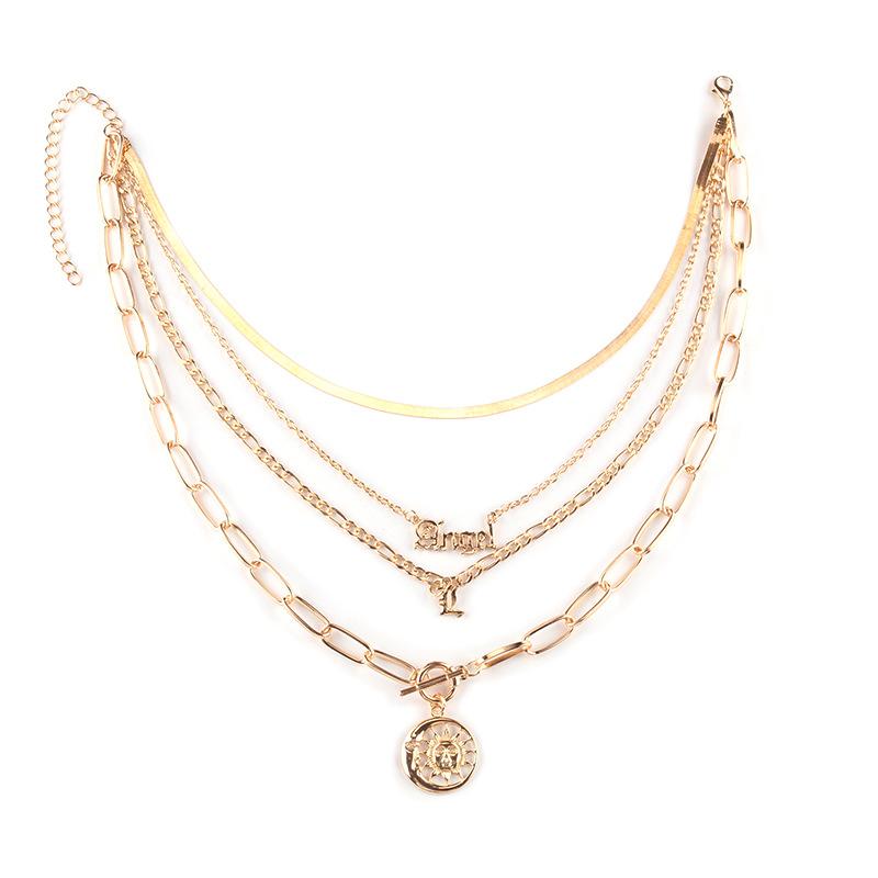 Personality multi-layer moon portrait pendant collarbone chain personality all-match necklace female