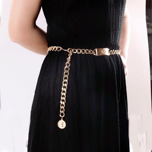 Fashion catwalk fashion skirt accessories lion head decorative belt metallic thick waist chain