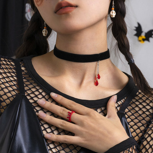 Jewelry dark water drop imitation crystal tassel choker necklace Gothic sweet cool velvet necklace