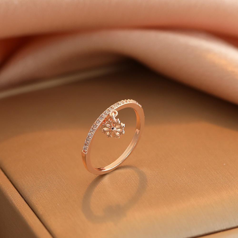 Simple copper inlaid zircon snowflake ring ins creative personality index finger ring sweet jewelry female