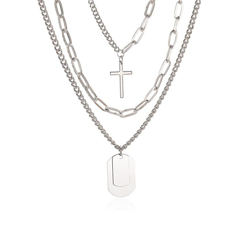 Fashion multi-layered sweater chain punk exaggerated cross necklace trendy street hip-hop three-piece necklace