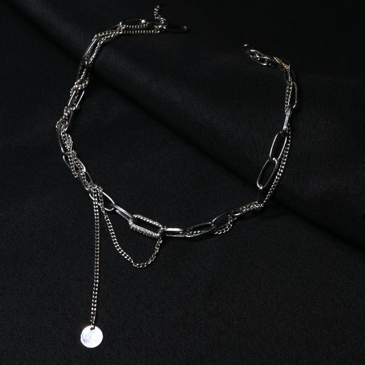 Metal chain necklace female design feeling ins cold collarbone chain net red rhinestone chain necklace trendy girl