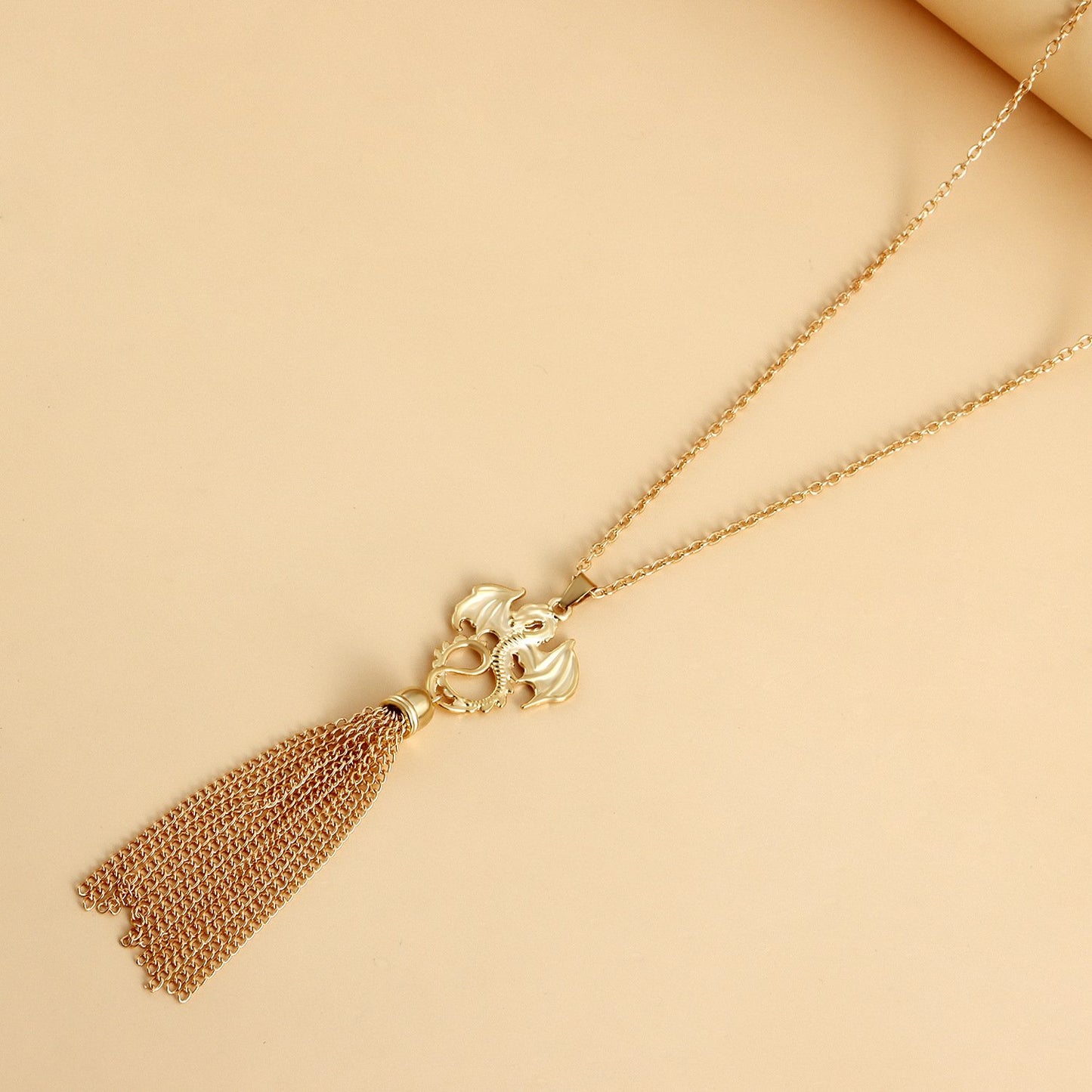 Jewelry Versatile Retro Metal Strip Tassel Autumn and Winter Long Small Dragon Sweater Chain Necklace Female