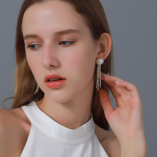 S925 silver needle baroque tassel pearl earrings retro high-end sense earrings temperament net red ins earrings