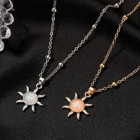 Accessories Opal Sun Necklace Temperament Inlaid Opal Small and Beautiful Simple Clavicle Necklace