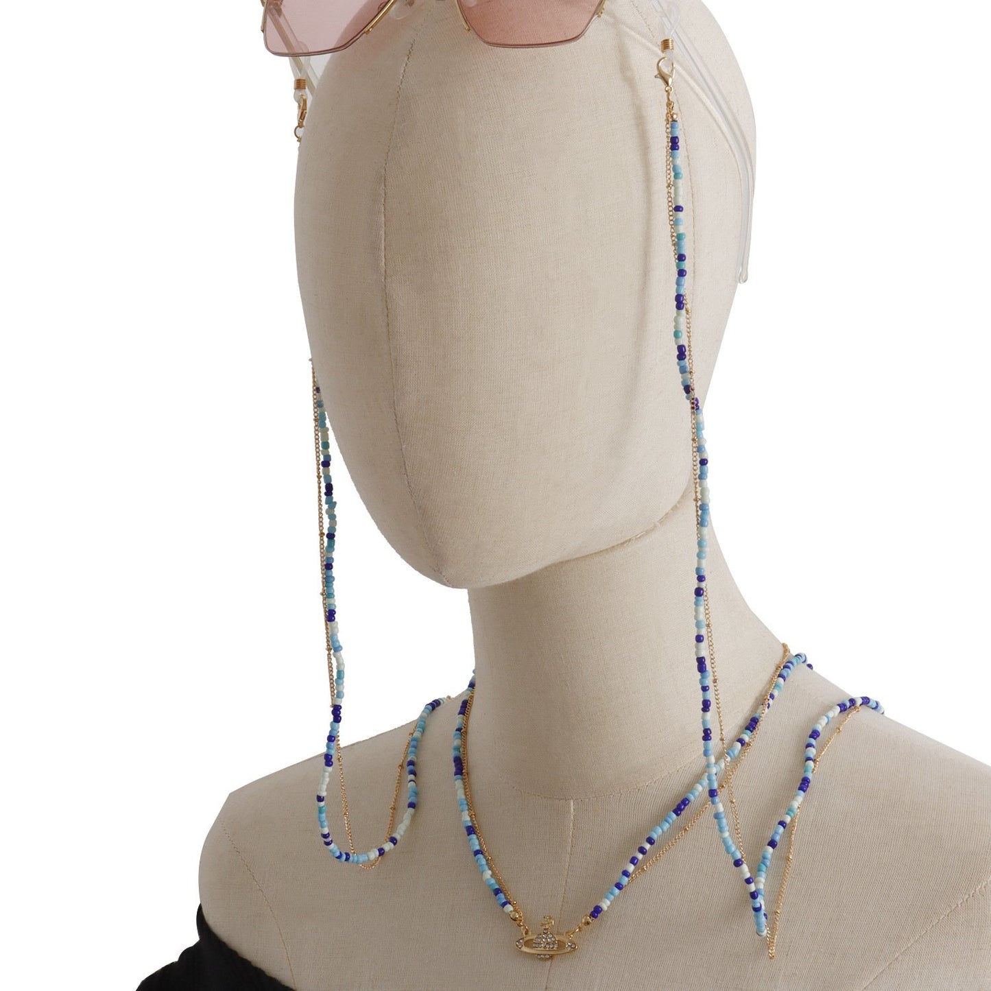 Jewelry ocean blue rice bead cosmic planet double-layer winding glasses chain female mask chain
