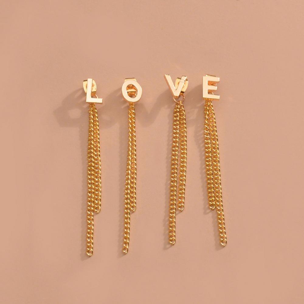 Fashion English letter LOVE earrings retro chain tassel earring accessories