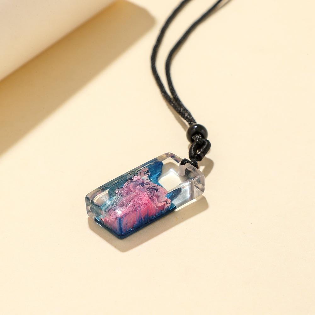 ETSY creative handmade Danxia landform landscape square pendant jellyfish coral seascape resin necklace jewelry