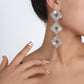 E145 exaggerated multi-layer earrings square full diamond claw chain light luxury earrings heavy industry temperament earrings