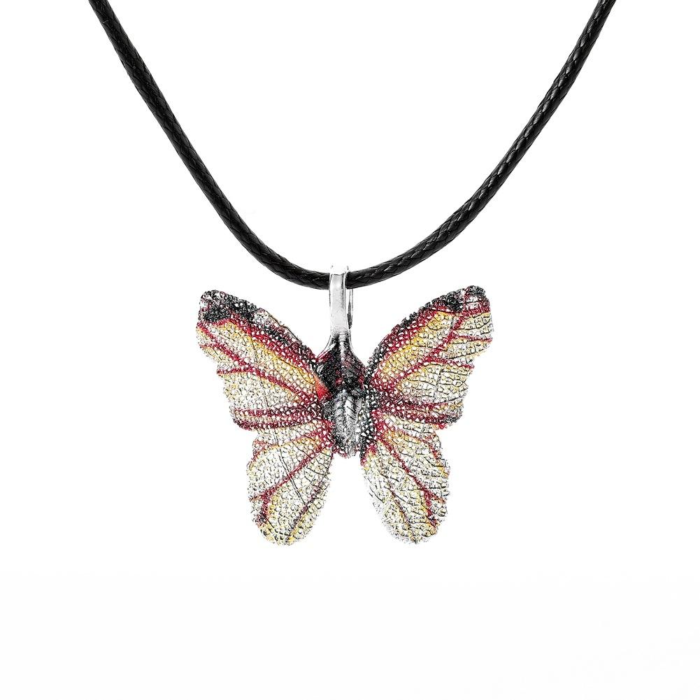 Creative Personality Painted Butterfly Real Leaf Specimen Pendant Earrings Necklace Women's Set