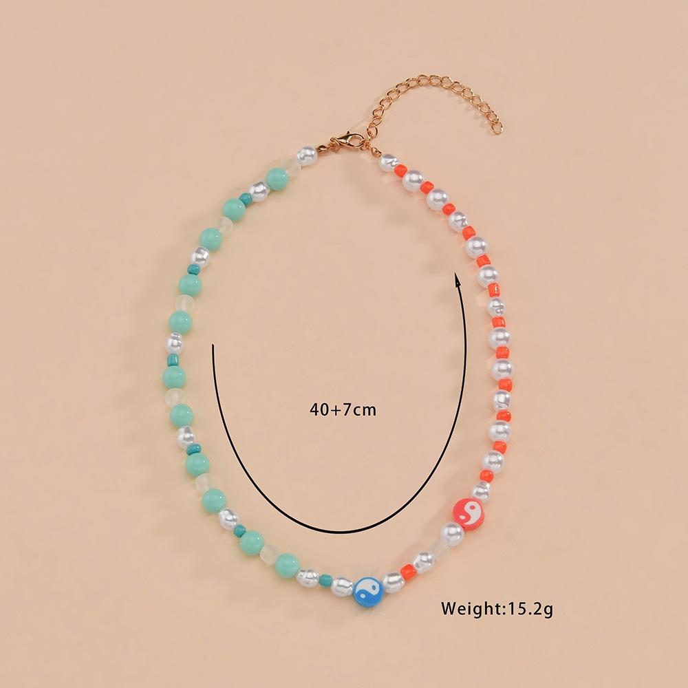 Fashion soft pottery Tai Chi figure necklace collarbone chain special-shaped gourd pearl necklace accessories