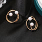 Personality simple ins net red geometric pearl earrings fashion high-end knotted round stud earrings
