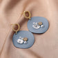 Irregular geometric round shell inlaid pearl flower earrings niche simple temperament earrings retro trendy accessories