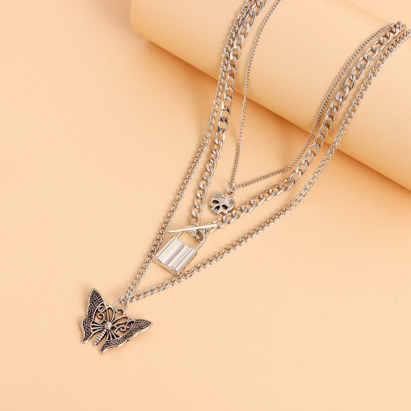 Explosive necklace female ins simple cold gothic padlock trend butterfly pendant diy necklace
