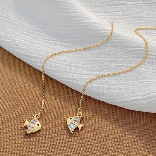 Ins small goldfish ear wire women's French light luxury niche design long tassel ear wire net red temperament earrings
