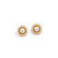 Jewelry Temperament Cold Inlaid Pearl Flower Plate Earrings Female Retro Versatile Geometric Metal Earrings