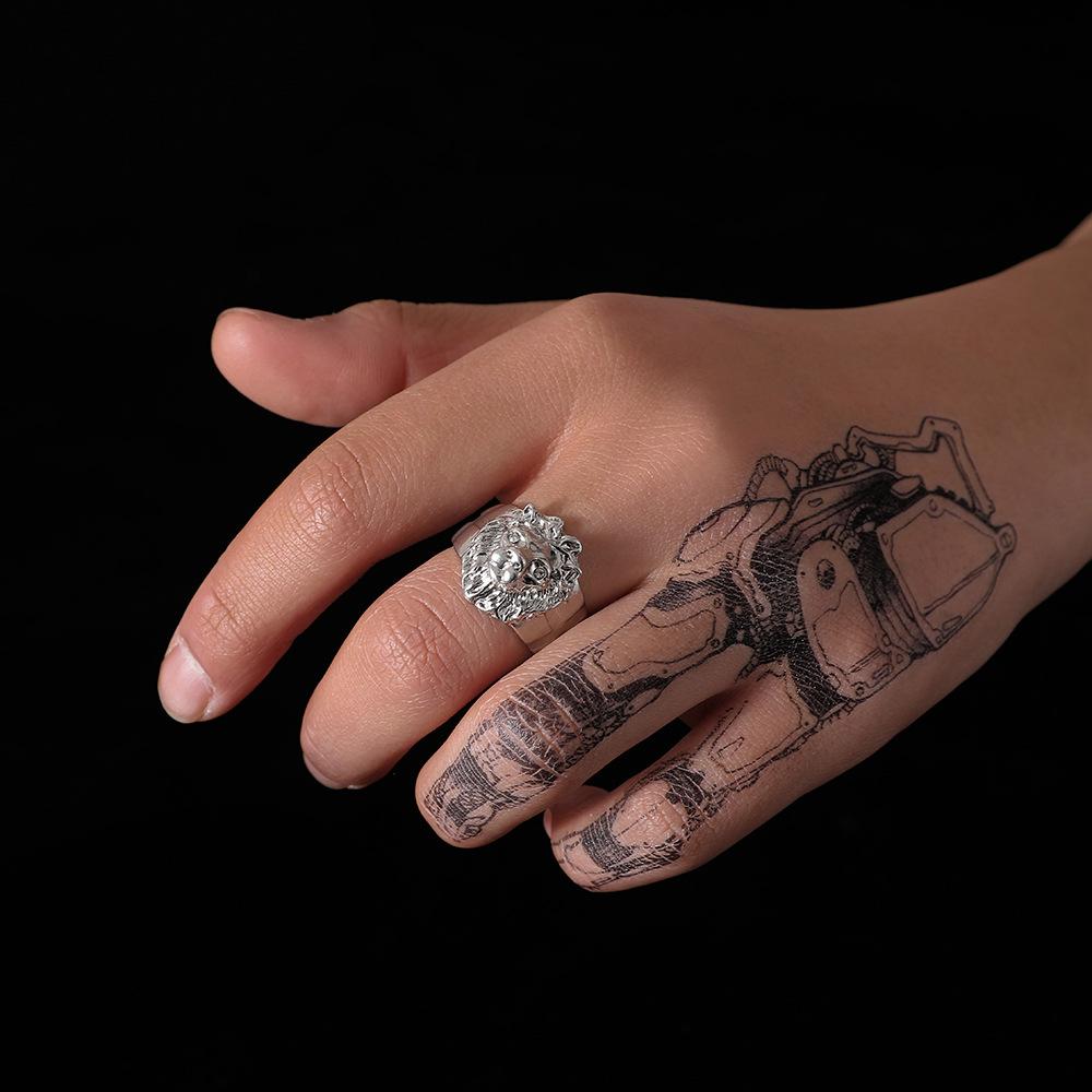 Domineering men's gold and silver lion head ring hip-hop open cross ring jewelry
