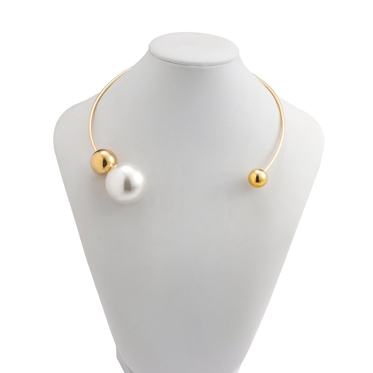 Jewelry Personality Metal Ring Necklace Necklace Simple Asymmetric Imitation Pearl Bead Necklace Female