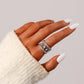 Creative Fashion Ladies Stainless Steel Simple Open England Hollow Pattern Adjustable Ring