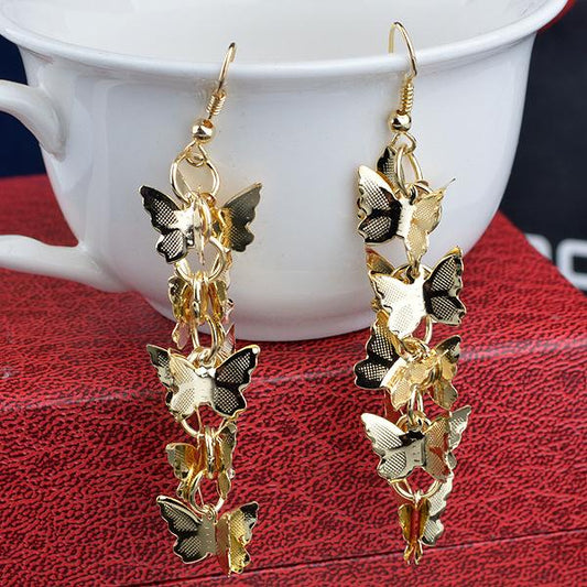 Long glossy butterfly earrings women's earrings zinc alloy fashion tassel earrings