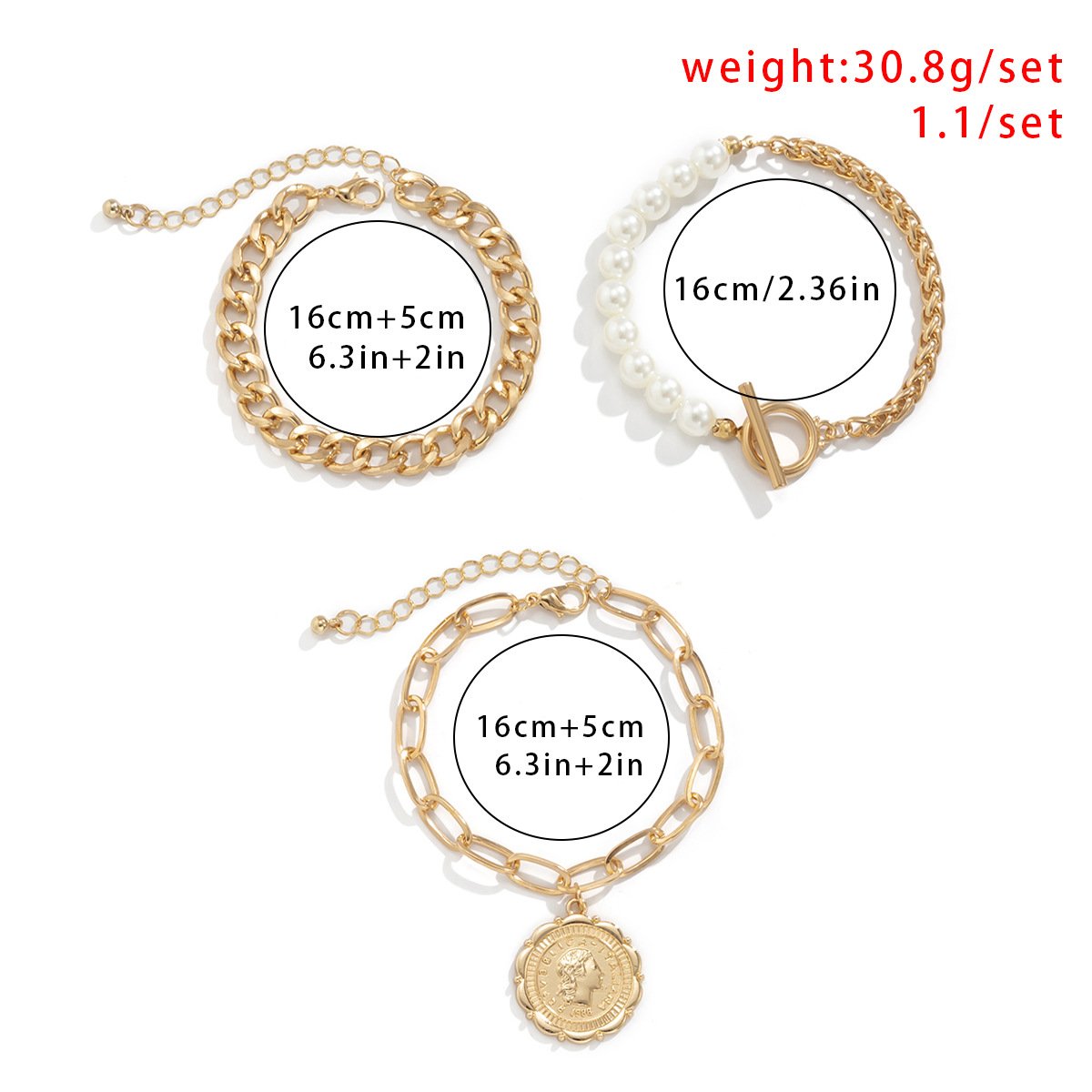 Jewelry hip-hop metal flower plate portrait tag bracelet fashion imitation pearl ot buckle chain bracelet