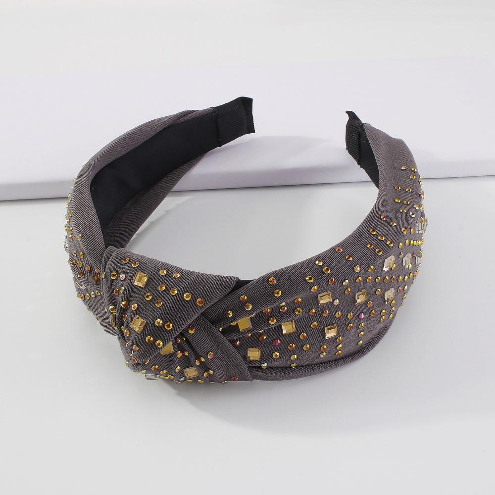 F372 trendy knotted wide-brimmed hair accessories fabric art diamond temperament headband literary retro press hair headband female