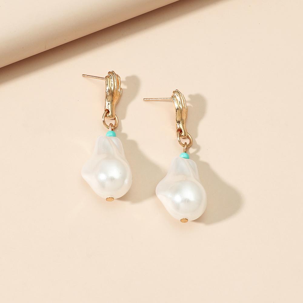 Design palm earrings temperament baroque irregular pearl pendant personality simple jewelry