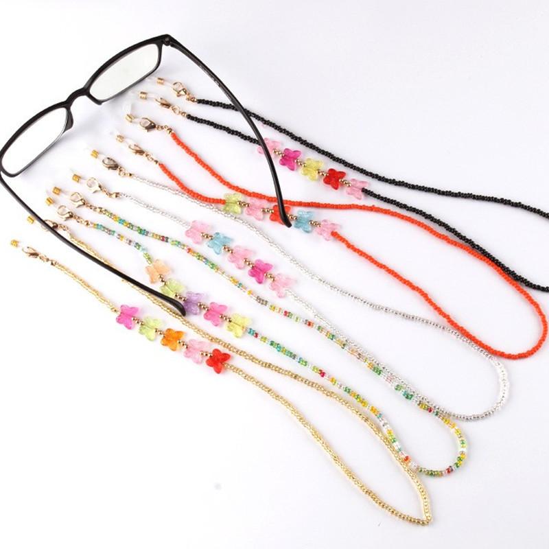 Fashion colorful butterfly handmade chain glass rice beads glasses chain mask anti-lost lanyard hanging chain